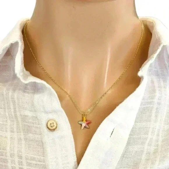Starfish necklace, dainty minimalist summer jewelry for women made with love - Picture 6 of 10